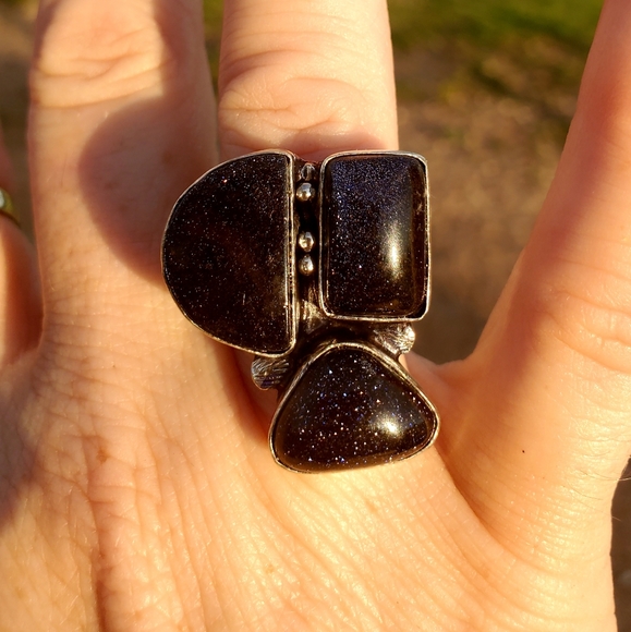 New Stunning Blue Sun Stone Sun Sitara 925 Silver Ring. - Picture 7 of 16